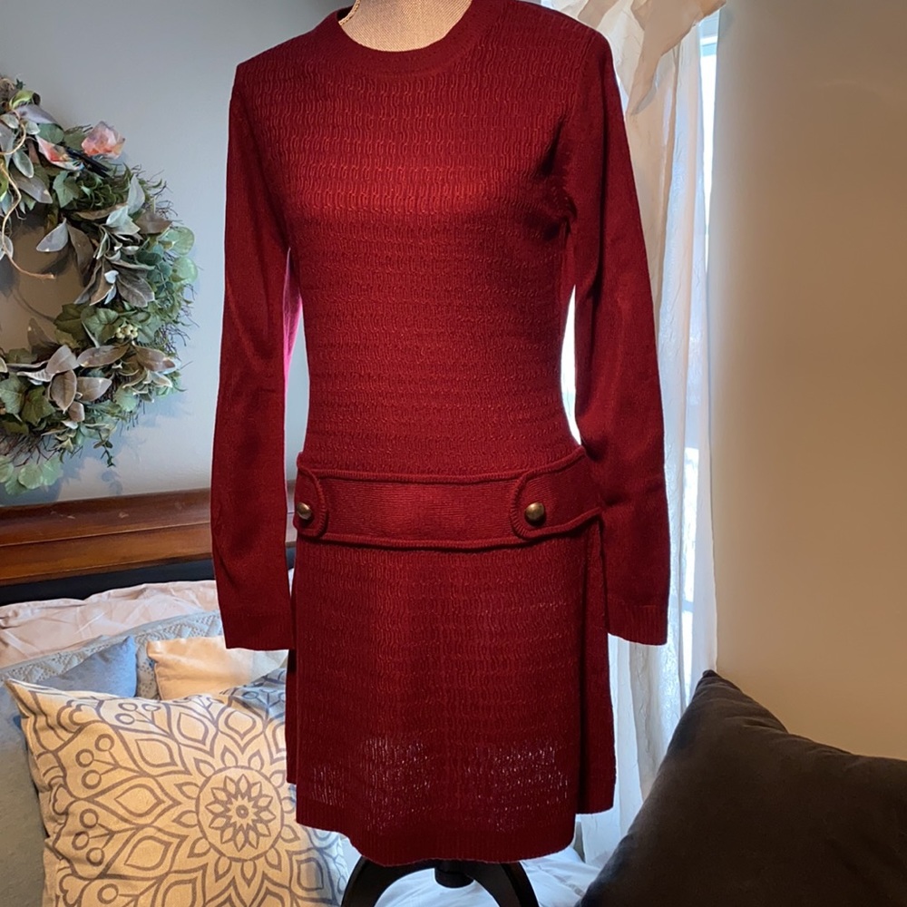 BCX crewneck knit long sleeve knee length dress cranberry Juniors XL NWOT